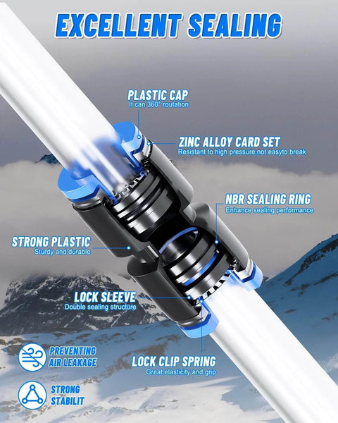 Image of One Quarter Inch Air Line Tubing Kit With About 33 Feet PA Nylon Hose Cutter And Teflon Tape Push To Connect Fittings detail