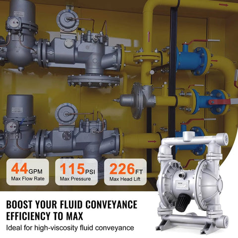 Air Operated Double Diaphragm Pump, 44GPM, Max 115PSI Air Waste Oil Pneumatic Transfer Pump with 2 Extra Diaphragms, setup illustration