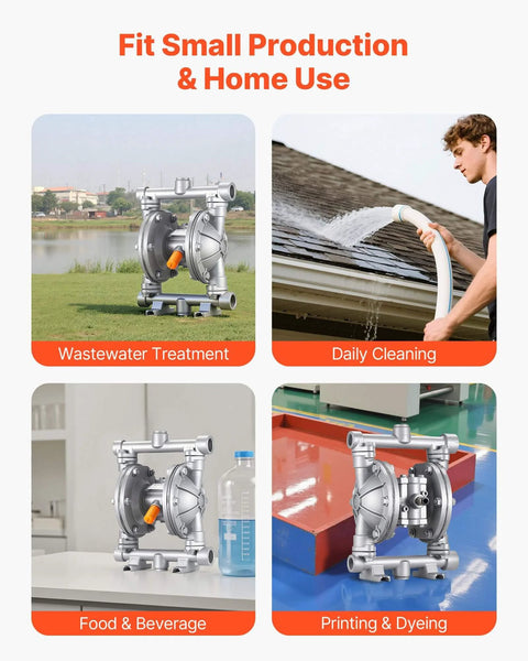 Air Operated Double Diaphragm Pump, 6.6 GPM, 3/8 inch Inlet & Outlet Pneumatic Waste Oil Transfer Pump used in various settings