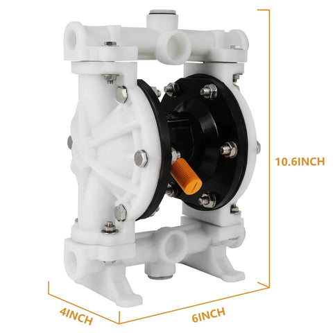 Front view of Air Operated Double Diaphragm Pump QBK-15 1/2 inch Outlet 12 GPM Pneumatic Transfer Max 115 PSI, PTFE, Nitrile Rubber.