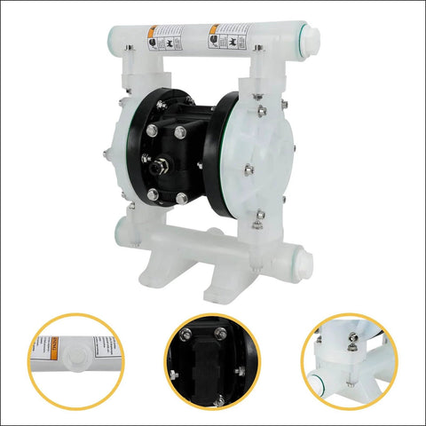 Air Operated Double Diaphragm Pump, 12 GPM Dual Diaphragm Air Pump Pneumatic Waste Oil Transfer Pump, front and close-up view