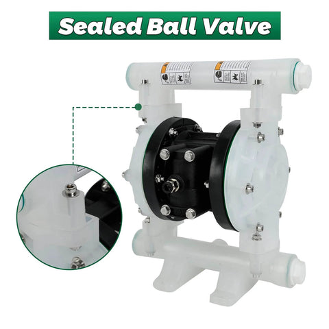 Air Operated Double Diaphragm Pump, 12 GPM Dual Diaphragm Air Pump Pneumatic Waste Oil Transfer Pump for Chemical, side view with valve