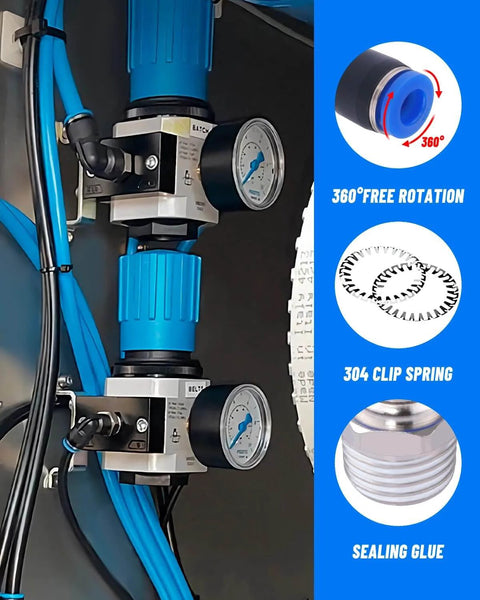 Installed One Quarter Inch Air Line Tubing Kit With About 33 Feet PA Nylon Hose Cutter And Teflon Tape Push To Connect Fittings.
