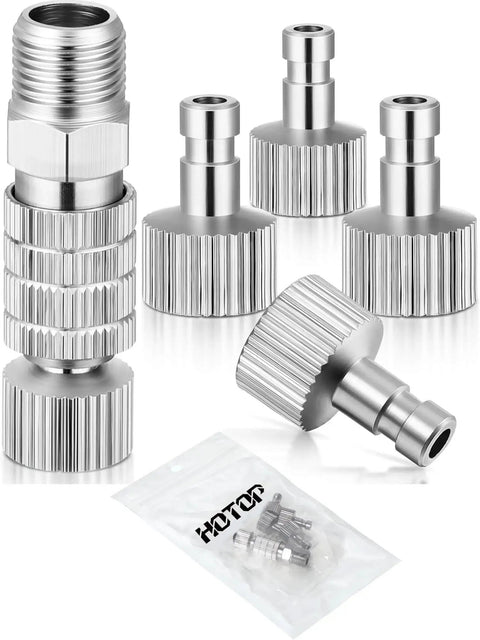 Five Piece Airbrush Quick Release Coupling Set With One Eighth Inch Female And Male Connectors For Air Hoses And Air Compressors