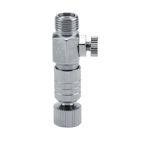 Harder Steenbeck Airbrush Quick Connect Quick Release Disconnect Adapter One Eighth Inch Male And Female Connections With Adjustable Control Valve For Smooth Spray Jobs And Pro Grade Airbrushing Workflows, shown in close-up side view, metal body with 1/8 inch fittings.