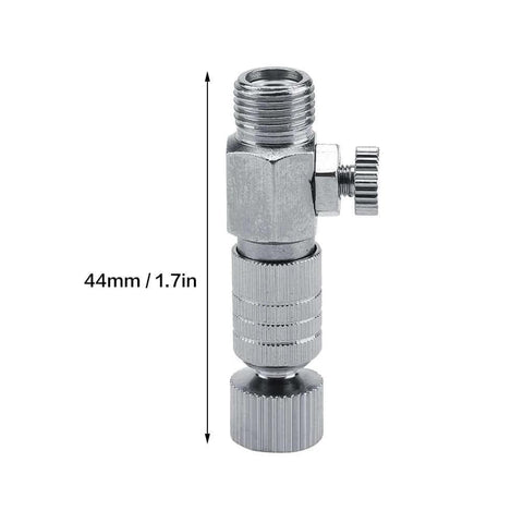 Harder Steenbeck Airbrush Quick Connect Quick Release Disconnect Adapter One Eighth Inch Male And Female Connections With Adjustable Control Valve For Smooth Spray Jobs And Pro Grade Airbrushing Workflows, silver metal, side view, 44mm height