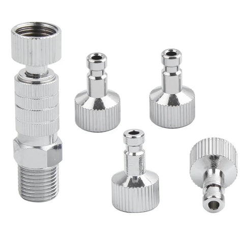 Airbrush Quick Release Disconnect Kit with Four G1/8 Inch Male Fittings and Female Hose Connections, chrome plated copper