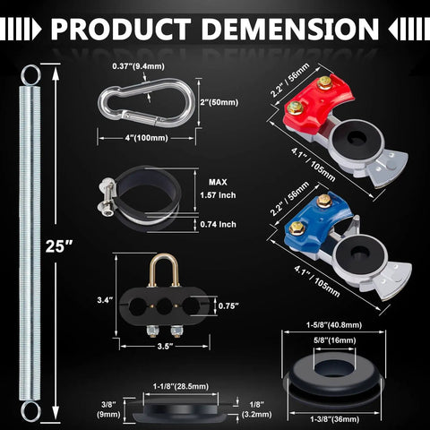 Image showing dimensions of 12 Ft 3 In ABS Power Air Line Hoses Kit For Semi Truck With Glad Hands Tender Spring Kit Stainless Clamps Rubber Seals 2 Glad Hands 3 In 1 Air Line System For Tractor Trailer Ready To Roll components.