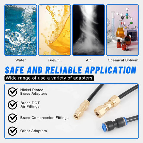Image showing One Quarter Inch Air Line Tubing Kit with adapters for water, fuel, air, and chemical solvent applications.