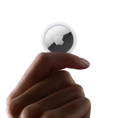 Apple AirTag 2nd Generation Tracker for Keys and Wallets with Sound Locator, Easy One Tap Setup held between fingers