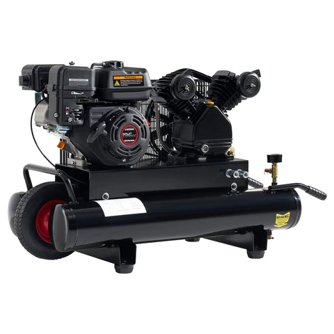 Albott 6.5HP Gas Powered Air Compressor with 8 Gallon Tank, 196cc Loncin Engine, side view, black horizontal design.