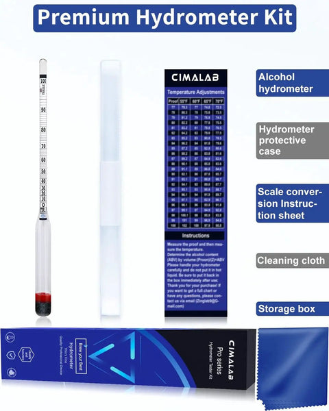 Professional Alcohol Hydrometer Kit With 0 To 200 Proof And 0 To 100 Tralle Scale For Home Distillers with accessories