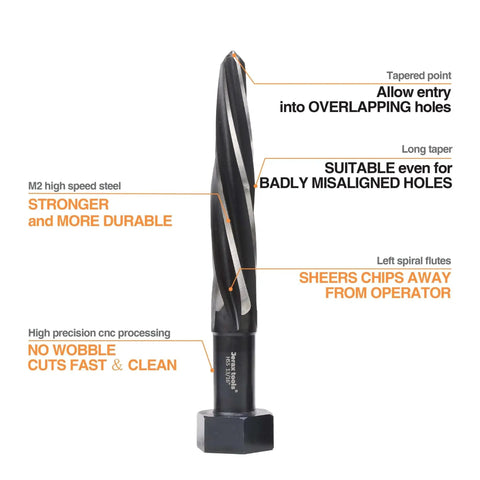 Aligning Reamer Tool Pro Grade HSS M2 Spiral Flute With 13 Sixteenth Inch Cutter Diameter And Machined Hex Shank For Impact Wrenches