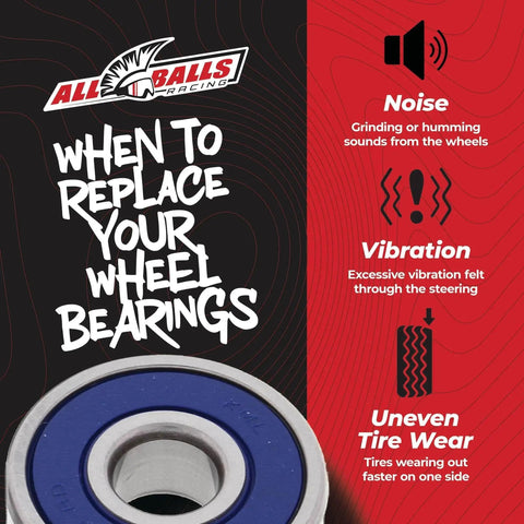 Front Wheel Bearing Kit For Honda Motorcycles 25-1072 Replacement from All Balls with noise, vibration, uneven tire wear indicators.