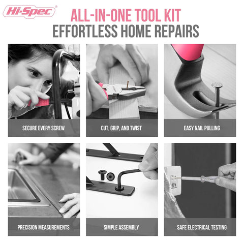 Pink 13-Piece Starter Tool Kit In A Portable Case For College Dorm, Home And Office DIY, Essential Household Repair Tools For Quick Fixes, Beginner Friendly, Compact And Sturdy For Everyday Maintenance used for various repairs.