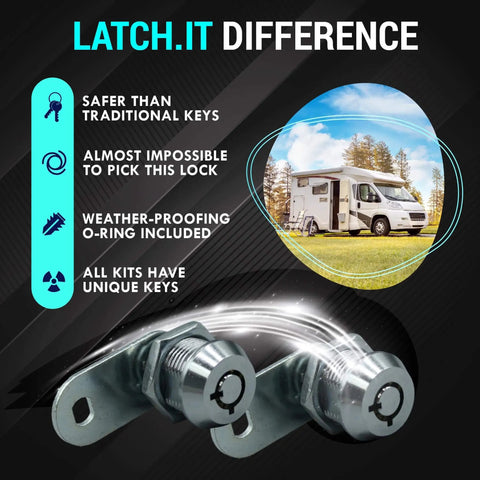 All-metal cam lock for RV storage, cabinets, drawers, mailboxes and toolboxes; fits 5/16 inch doors with a 5/8 inch bore.