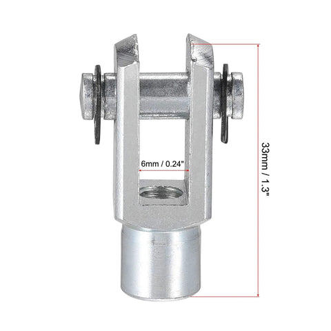 Air Cylinder Rod Clevis End 33mm Length M6x1 Female Thread Y Connector, side view with measurements