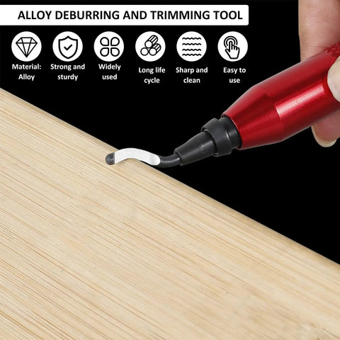 Deburring Tool Kit With 10 Extra Blades And Red Handle Alloy Burr Removal Tool trimming wooden edge for precise finish