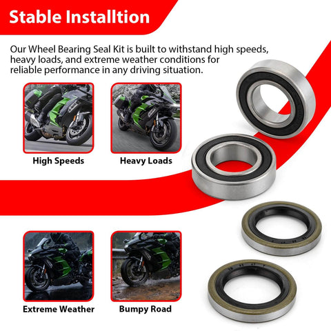 Image showing the Front Wheel Bearing Kit Alloy Steel Sealed Bearings for Kawasaki H2 H2R ZX10R with various motorcycle scenarios.