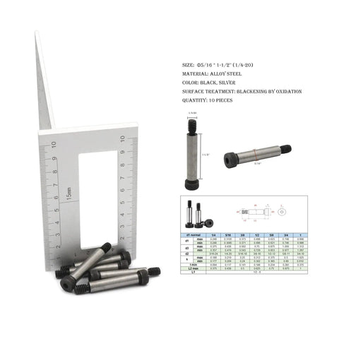 Beefy Heavy Duty Alloy Steel Shoulder Bolts Five Sixteenths By One And One Half Inch Hex Socket With One Quarter Twenty Threads Black Oxidized Finish