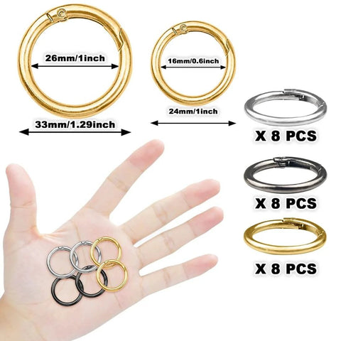 24 Pack Spring O Rings With Trigger Snap Buckles Keychain Rings For Bags And Purses 1 Inch Alloy Rings in hand view