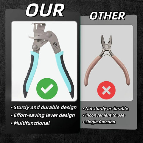 Comparison of Alloy Steel Car Clip Pliers And Auto Disassembly Tools for Quick Clip Removal. One tool with blue grip, other plain.
