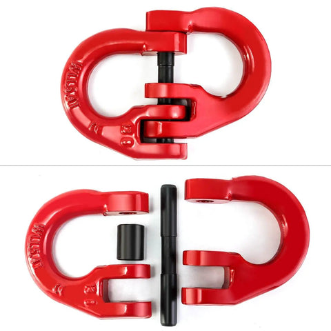 G80 Alloy Steel Hammerlock Coupling Link One Half Inch Red Painted, 12,000 Lbs Working Load Limit, 2 Pack, disassembled view