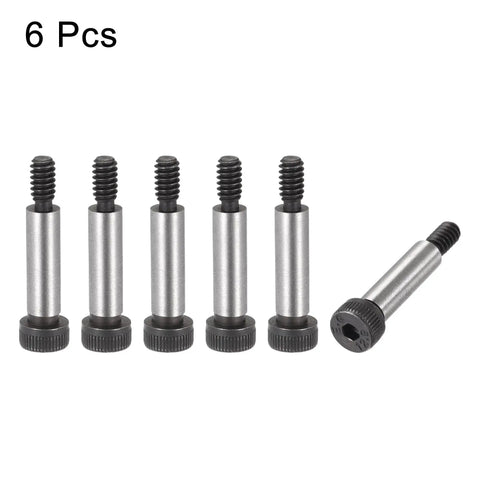 Heavy Duty Alloy Steel Hex Socket Shoulder Bolts With Three Quarter Inch Shoulder Length And One Quarter Inch Shoulder Diameter Thread Size Ten Twenty Four UNC Six Pack High Strength Wear Resistant Stripper Bolts For Machinery Automotive And DIY Projects.