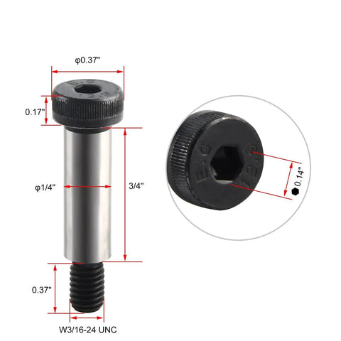 Six Piece Beefy Heavy Duty Alloy Steel Shoulder Bolt Set One Quarter Inch Shoulder Diameter And Three Quarter Inch Shoulder Length