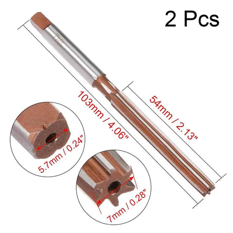 7mm Alloy Tool Steel Hand Reamer with H8 Precision and 6 Straight Flutes, 103mm overall length, close-up of square shank