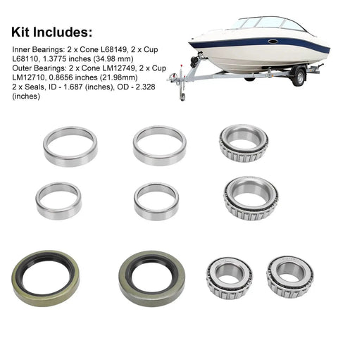 Alloy Trailer Wheel Hub Bearings Kit For 1-1/16 Inch Axles, 10 Pieces Including Inner Cone L68149 And Cup L68110, Outer Cone LM12749