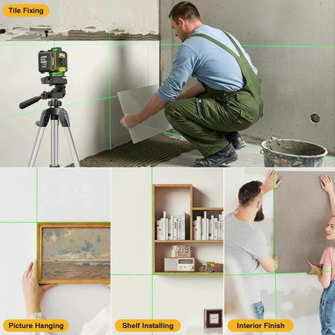 Laser Level with Tripod, Alloyman 4x360° Self Leveling Laser Level in use for tiling and interior decorating