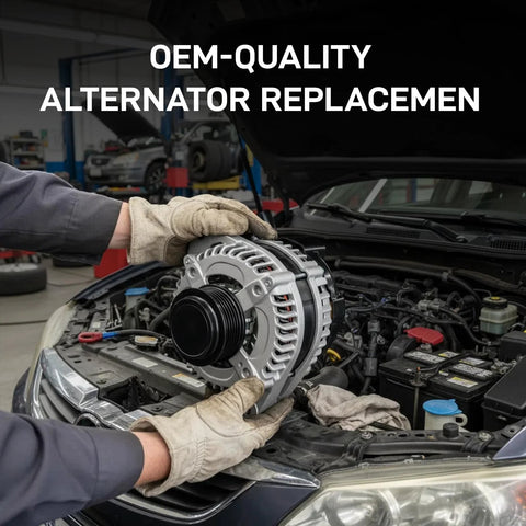 Mechanic installing Alternator Replacement Compatible With 2011-2020 Grand Caravan Journey Avenger in vehicle engine bay