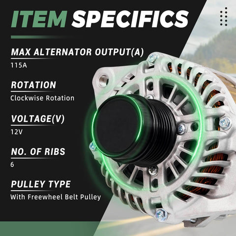 Direct Fit 11231N 115A Alternator Replacement for Chrysler 200 Cirrus Sebring Avenger Caliber Jeep Compass Patriot 2007-2017 L4 2.0L 2.4L