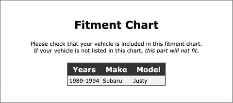 Fitment chart for Commutator End Alternator Bearing Plug-N-Play OE Replacement For Justy 1989 1990 1991 1992 1993 1994 PC-395771