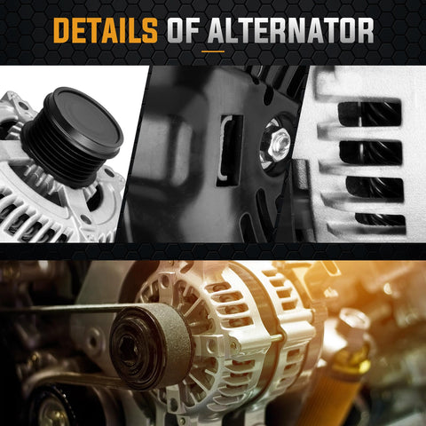 Details of 3.6L Alternator Replacement Beefed-Up Plug-And-Play For Avenger 2011-2014 with pulley and cooling vents.