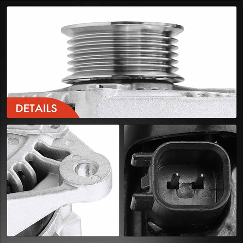 Close-up shots of Premium Replacement Alternator Compatible With Dodge Ram 1500 Durango Dakota Mitsubishi Raider 3.7L 4.7L 12V 136A 6-Groove CW Pulley Replace 421000-0591 421000-0430 details
