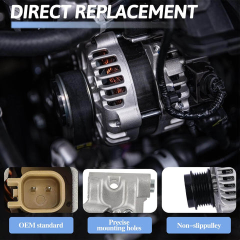 Plug And Play 160 Amp 12V Alternator Replacement ALM3587 for Jeep Cherokee side view with parts details