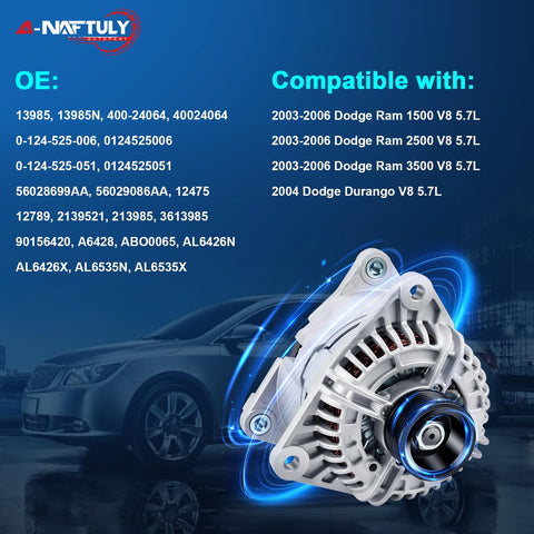 Alternator Replacement For Ram 1500 2500 3500 And Durango 2004 V8 5.7L 136Amp 12V CW 7-Groove Pulley ER IF Powerful Direct Fit