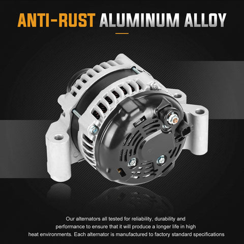 12V 3.6L Alternator Replacement For Jeep Grand Cherokee 2011 2017 And Dodge Durango Charger Challenger 2011 2017 Ram 1500 2016 2017 And Chrysler 300 2011 2017 Easy Install Plug And Play Replaces And0578 40052255 CW Rotation, front view, black and silver aluminum alloy