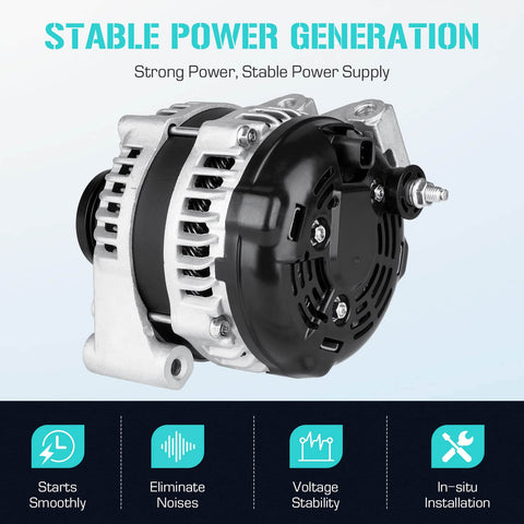 Beefed-Up 3.6L Alternator Replacement Fits 2011-2014 Chrysler 200, 2011-2016 Town And Country, 2011-2019 Dodge Journey, 2011-2020 Grand Caravan, 2011-2014 Avenger With VVT VIN G AWD Automatic Only Replaces 421000-0770 And 04801624AD showing side view.