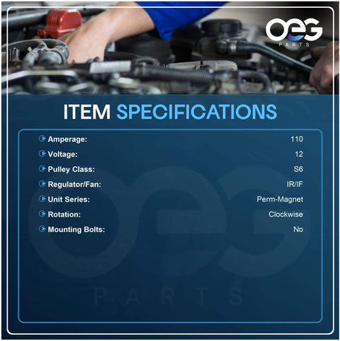 Specifications for New 12V 110A Alternator for Subaru Forester 2.5L H4 2011 2012 2013, featuring IR IF regulator and S6 pulley.