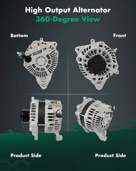 High output alternator for Subaru Forester 2014-2018, 360-degree view showing front, bottom, and product sides, 130A, 12V.