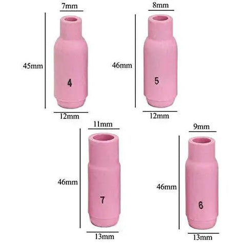 Various sizes of alumina nozzles from 68 Piece TIG Torch Consumables Kit for PTA DB SR WP 17 18 26 for precise welding