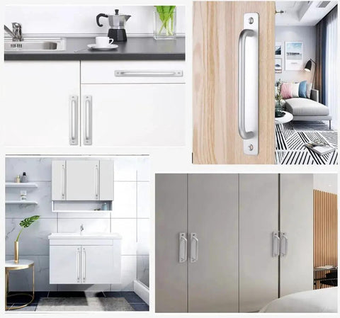 Pack Of 2 Aluminium Alloy Sliding Barn Door Handles And Cabinet Pulls, Durable Silver Drawer Knobs for kitchen cabinets and furniture
