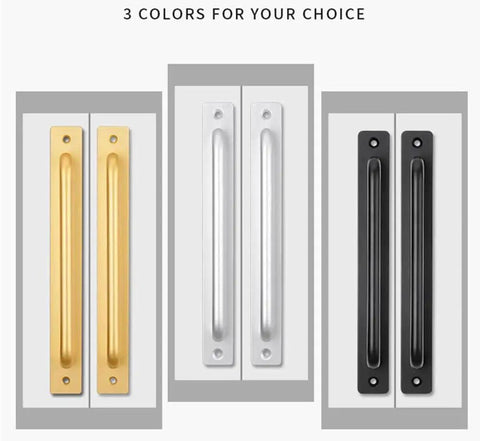 Pack Of 2 Aluminium Alloy Sliding Barn Door Handles And Cabinet Pulls, Durable Silver Drawer Knobs, 3 color options displayed