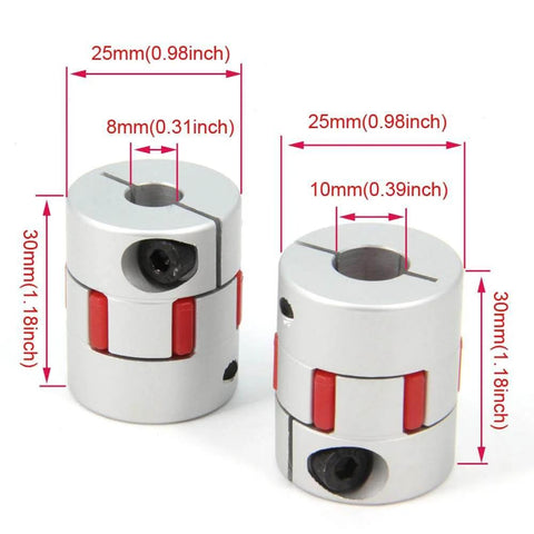 2PCS 8mm to 10mm Aluminium Plum Flexible Shaft Coupling Diameter25mm Length30mm 8x10mm Motor Connector for 3D Printer CNC Machine