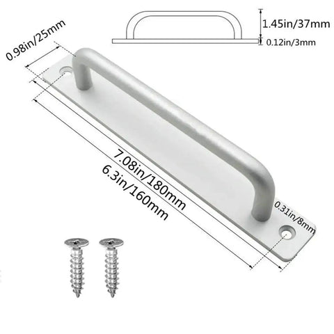 Pack Of 2 Aluminium Alloy Sliding Barn Door Handles And Cabinet Pulls, Durable Silver Drawer Knobs For Kitchen Cabinets And Furniture, Suitable For Sliding Doors, Cupboards And Wardrobes, Scratch Resistant, Fade Resistant, Long Lasting, with measurements and screws visible