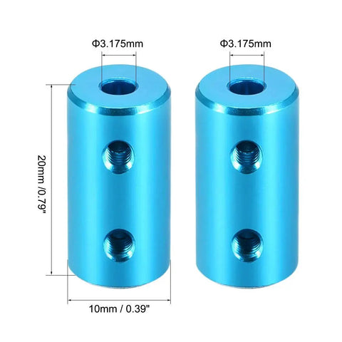 Rigid shaft coupling 1/8 in to 1/8 in with set screws, aluminum alloy, 20mm length, 10mm OD, for precision torque transfer in CNC builds