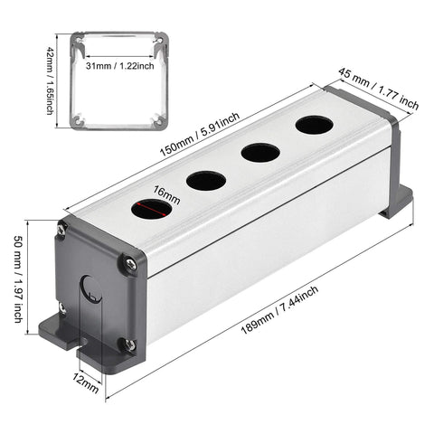 Side view of 4 Hole 16mm Aluminum Push Button Station Box With PG7 Cable Gland And Mounting Base showing dimensions.